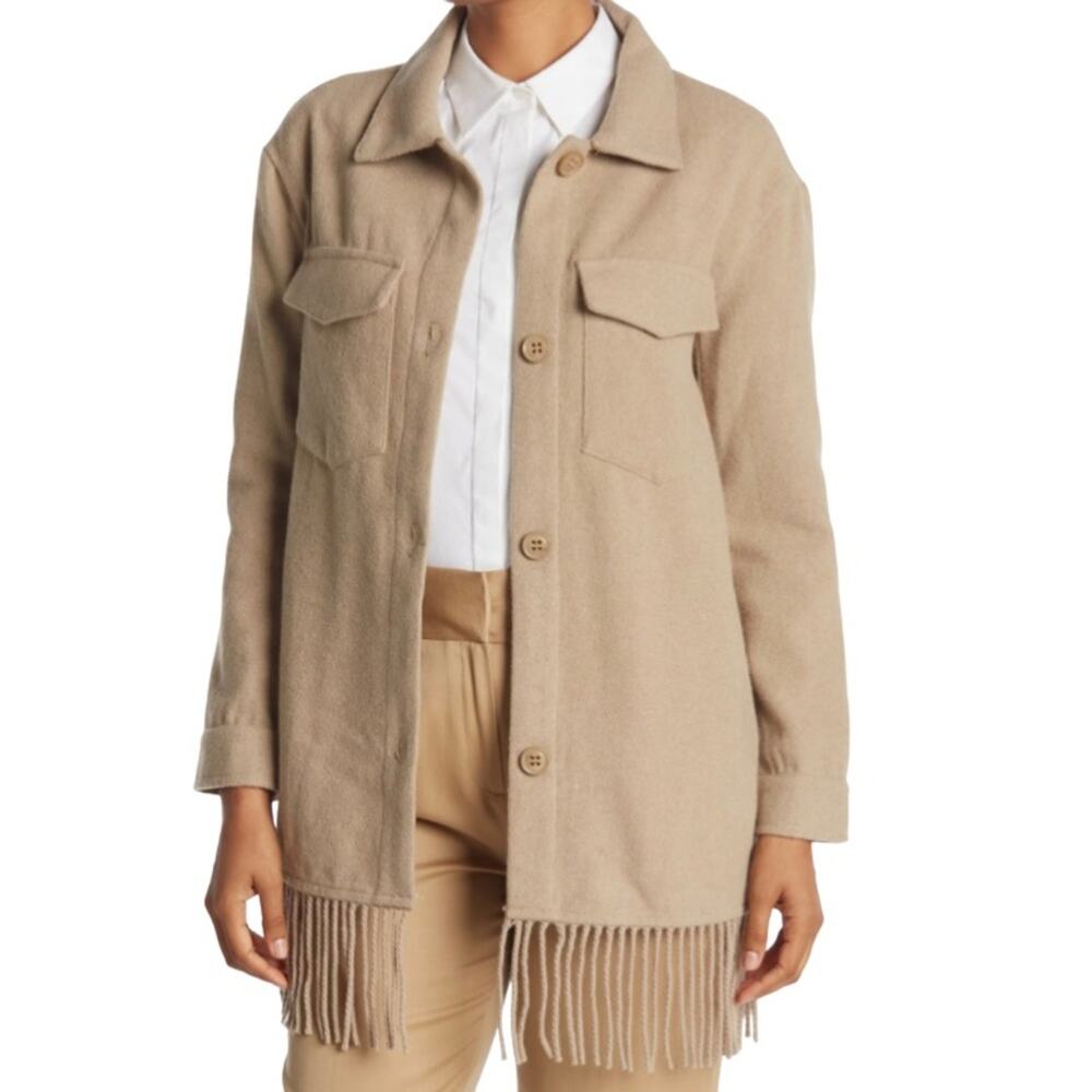 Laundry by Shelli Segal Womens M Fringe Shaket in Silver Mink Tan NEW